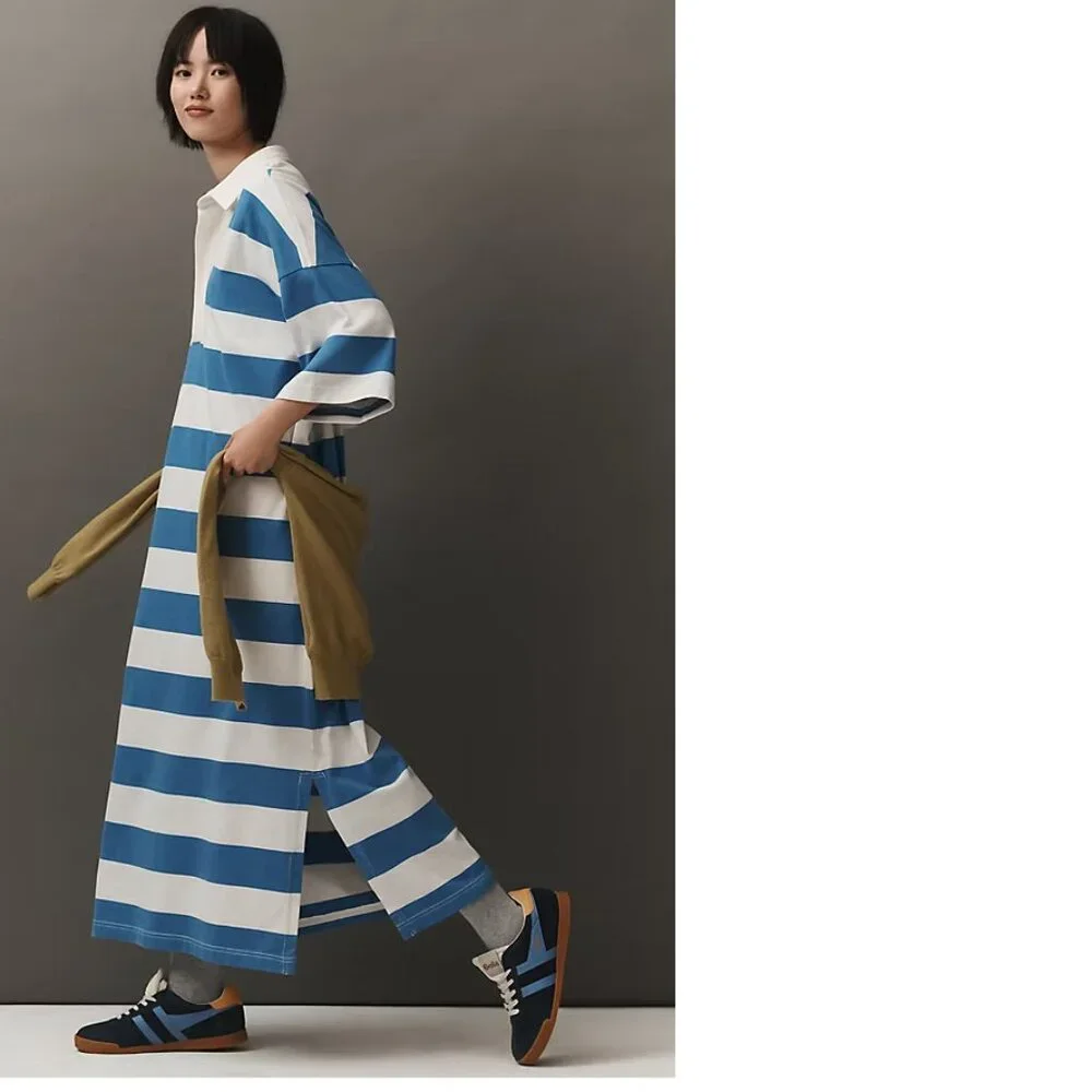 Anthropologie Blue and White Striped Maxi Dress - Picture 1 of 4